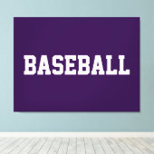 Sportieve witte BASEBALL-tekst op diepe paars Canvas Afdruk (Insitu (Houten vloer))