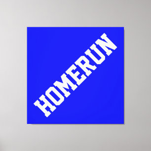 Sportieve witte honkbal HOMERUN-tekst op helderbla Canvas Afdruk