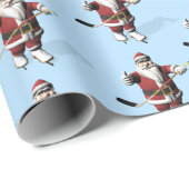 Sportive Santa Claus Ice Hockey Player Cadeaupapier (Rol Hoek)