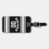 SportJersey Black en White Stripes Name Number Bagagelabel (Voorkant horizontaal)