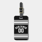SportJersey Black en White Stripes Name Number Bagagelabel (Voorkant verticaal)