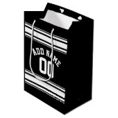 SportJersey Black en White Stripes Name Number Medium Cadeauzakje (Voorkant Gekanteld)