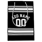 SportJersey Black en White Stripes Name Number Medium Cadeauzakje (Voorkant)