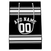 SportJersey Black en White Stripes Name Number Medium Cadeauzakje (Achterkant)