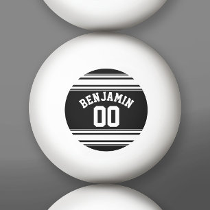 SportJersey Black en White Stripes Name Number Pingpongbal