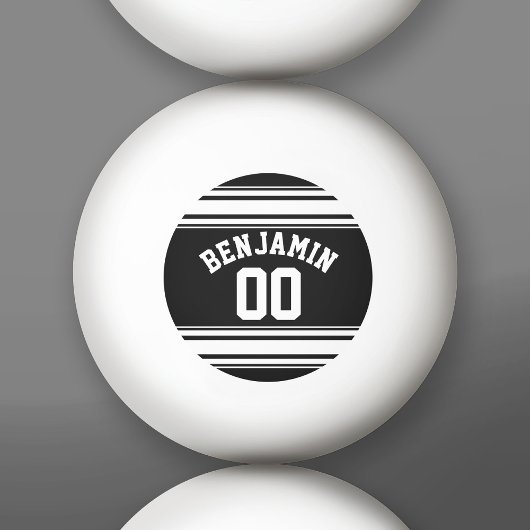 SportJersey Black en White Stripes Name Number Pingpongbal