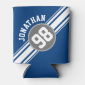 SportJersey Blue en grijze strepjes Blikjeskoeler (Voorkant)