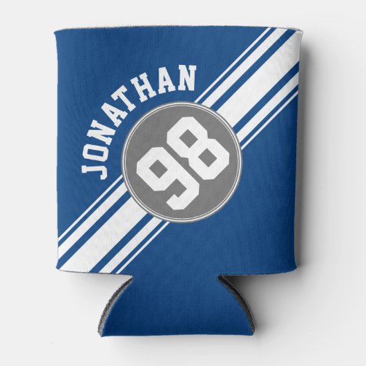 SportJersey Blue en grijze strepjes Blikjeskoeler (Voorkant)