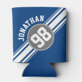 SportJersey Blue en grijze strepjes Blikjeskoeler (Achterkant)