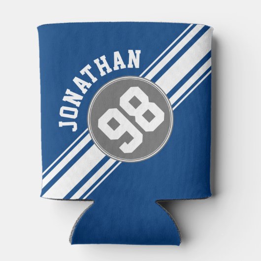 SportJersey Blue en grijze strepjes Blikjeskoeler (Achterkant)