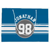 SportJersey Blue en grijze strepjes Large Cadeautasje (Achterkant)