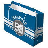 SportJersey Blue en grijze strepjes Large Cadeautasje (Voorkant Gekanteld)