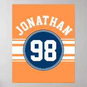 SportJersey Blue en Oranje Stripes Name Number Poster (Voorkant)
