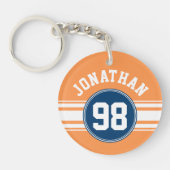 SportJersey Blue en Oranje Stripes Name Number Sleutelhanger (Voorkant)