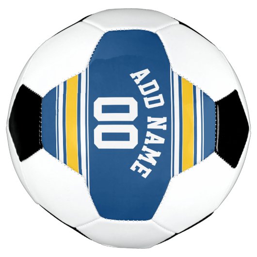 SportJersey Blue en Yellow Stripes Name Number Voetbal (Gedraaid)