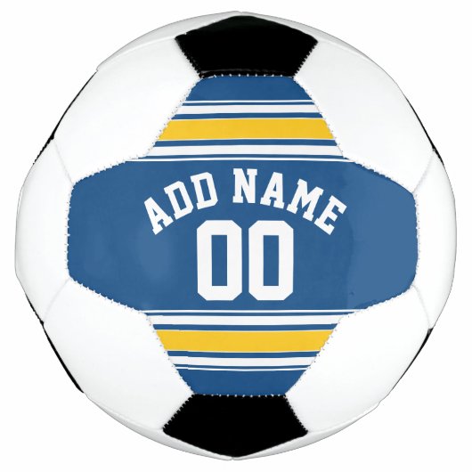 SportJersey Blue en Yellow Stripes Name Number Voetbal (Voorkant)