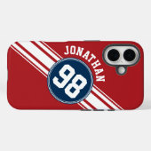 SportJersey Navy Blue & Red Stripes Name Number Case-Mate iPhone Case (Achterkant (horizontaal))