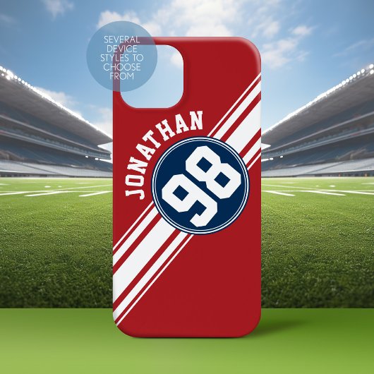 SportJersey Navy Blue & Red Stripes Name Number Case-Mate iPhone Case