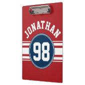 SportJersey Navy Blue & Red Stripes Name Number Klembord (Links)