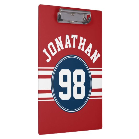 SportJersey Navy Blue & Red Stripes Name Number Klembord (Rechts)