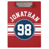 SportJersey Navy Blue & Red Stripes Name Number Klembord (Voorkant)