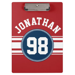 SportJersey Navy Blue & Red Stripes Name Number Klembord