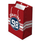 SportJersey Navy Blue & Red Stripes Name Number Medium Cadeauzakje (Voorkant Gekanteld)