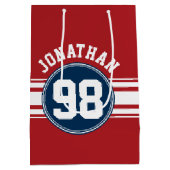 SportJersey Navy Blue & Red Stripes Name Number Medium Cadeauzakje (Achterkant)