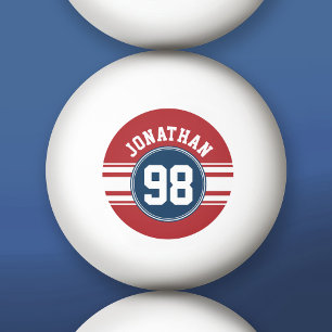 SportJersey Navy Blue & Red Stripes Name Number Pingpongbal