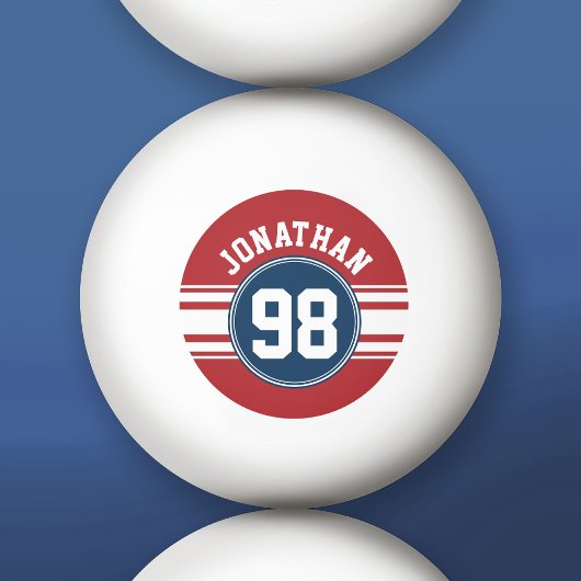 SportJersey Navy Blue & Red Stripes Name Number Pingpongbal