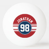 SportJersey Navy Blue & Red Stripes Name Number Pingpongbal (Voorkant)