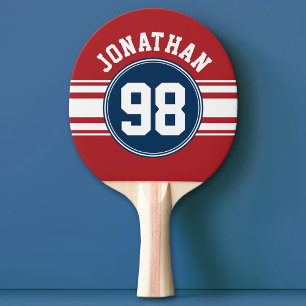 SportJersey Navy Blue & Red Stripes Name Number Tafeltennisbatje