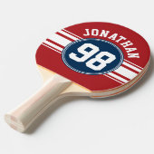 SportJersey Navy Blue & Red Stripes Name Number Tafeltennisbatje (Voorkant Gekanteld)