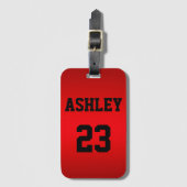 SportJersey nummer en naam rood op maat Bagagelabel (Voorkant (verticaal))