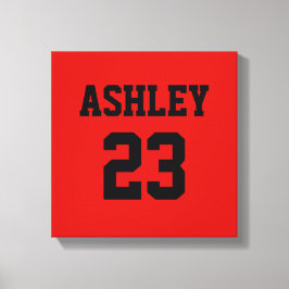 SportJersey nummer en naam rood op maat Canvas Afdruk