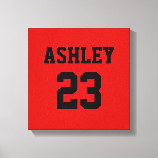 SportJersey nummer en naam rood op maat Canvas Afdruk (Voorkant)