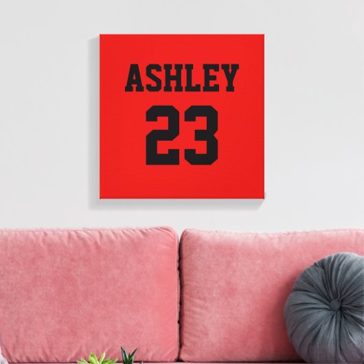 SportJersey nummer en naam rood op maat Canvas Afdruk (Insitu (Woonkamer))