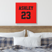 SportJersey nummer en naam rood op maat Canvas Afdruk (Insitu (Slaapkamer))