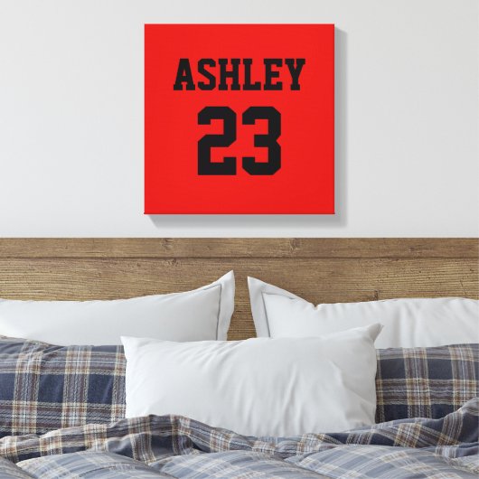 SportJersey nummer en naam rood op maat Canvas Afdruk (Insitu (Slaapkamer))