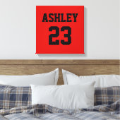 SportJersey nummer en naam rood op maat Canvas Afdruk (Insitu (Slaapkamer))