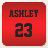 SportJersey nummer en naam rood op maat Kartonnen Onderzetters (Voorkant)