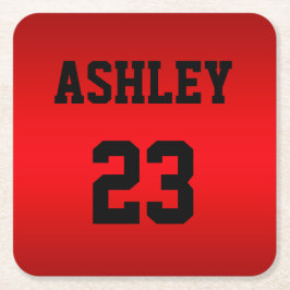 SportJersey nummer en naam rood op maat Kartonnen Onderzetters