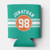 SportJersey Stripes Emerald & Oranje Name Number Blikjeskoeler (Achterkant)