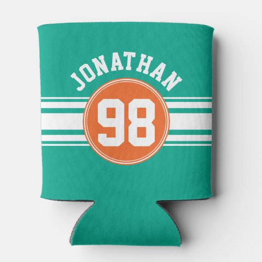 SportJersey Stripes Emerald & Oranje Name Number Blikjeskoeler (Achterkant)