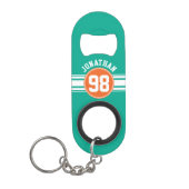 SportJersey Stripes Emerald & Oranje Name Number Mini Flessenopener (Voorkant)