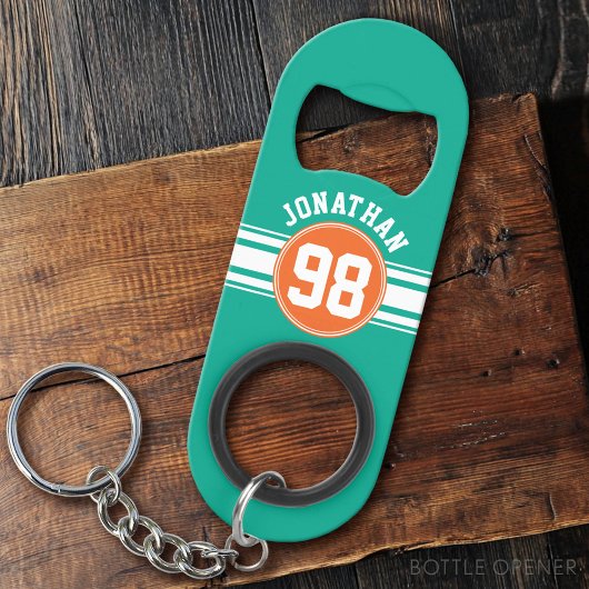 SportJersey Stripes Emerald & Oranje Name Number Mini Flessenopener