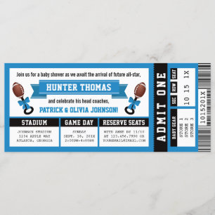 Sportkaartje Baby shower uitnodiging, zwart, blauw Kaart