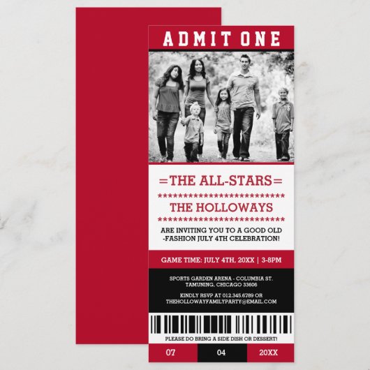 Sportkaartje Juli 4e Uitnodigingen (Voorkant / Achterkant)