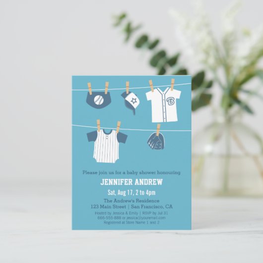 Sportkleding Baseball Baby Shower Uitnodigingen (Staand voorkant)