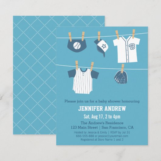 Sportkleding Baseball Baby Shower Uitnodigingen (Voorkant / Achterkant)